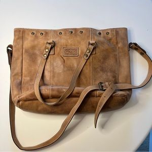 Patricia Nash Womens Cognac Leather Inner Pockets Double Handles Tote Handbag